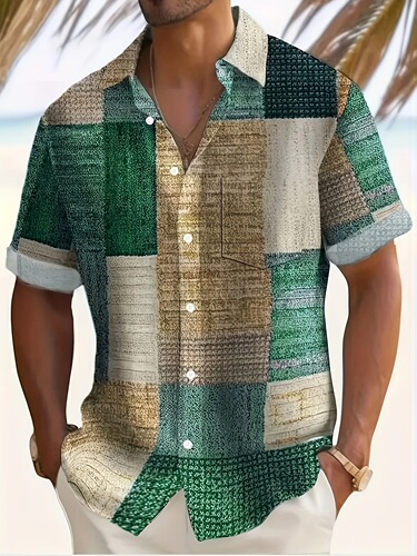 Plus Size Men's Short Sleeve Shirt Elegant Bohemian Style