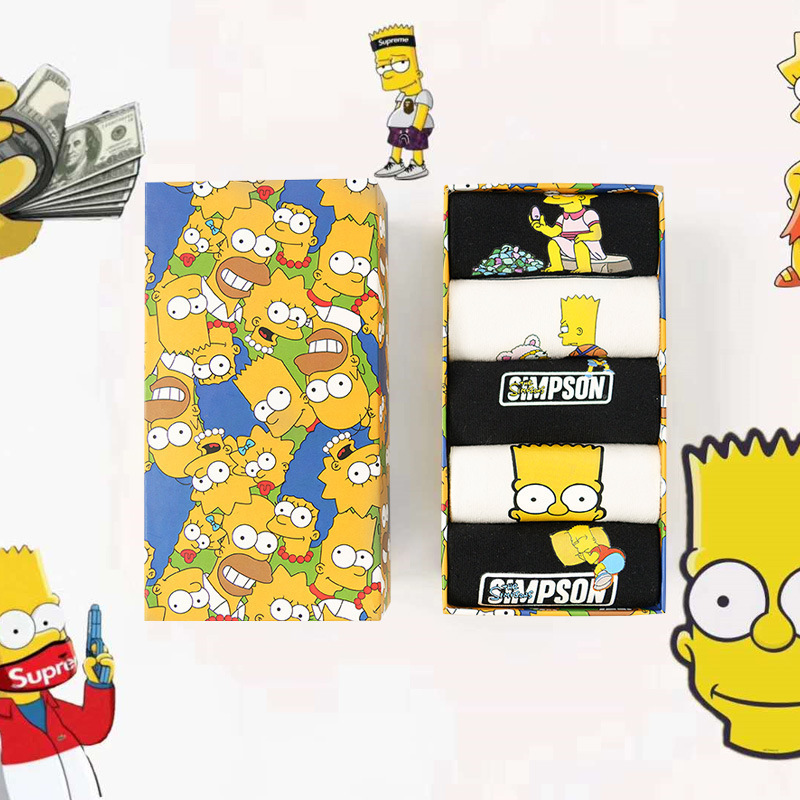 The Simpsons Socks Boxed Spring/Summer Cartoon Yellow Women's Short Socks Low-Cut Boat Socks Women's Cotton Socks Summer Style