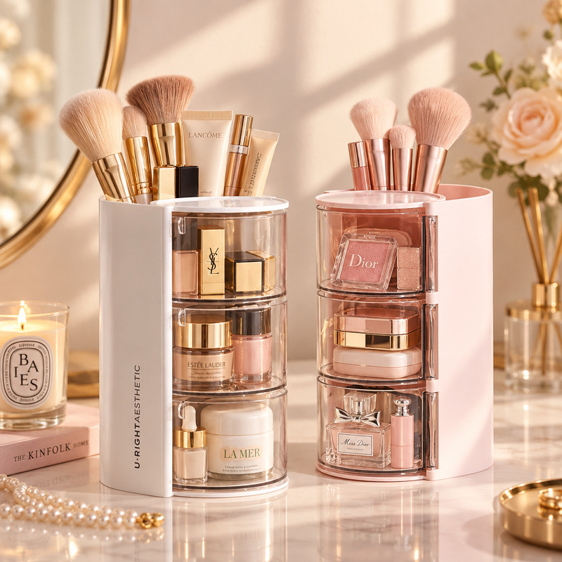 Desktop organizer, rotating makeup brush holder, powder puff storage box, brush and eyebrow pencil organizer, beauty sponge storage rack Desktop organizer, rotating makeup brush holder, powder puff storage box, brush and eyebrow pencil organizer, beauty sponge storage rack