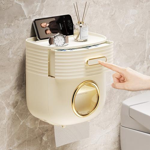 Bluecore Hole-Free Waterproof Toilet Paper Holder Bathroom Tissue Dispenser Bathroom Toilet Paper Rack Tissue Box