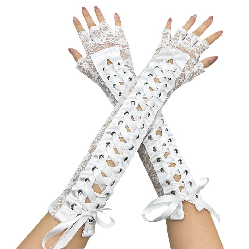 Frauen Sommer Neue Spitze Strap Hohl Nachtclub Personalisierte Sexy Lange Halb Finger Sonnenschutz Narbe Abdecken Handschuhe_voghion.com