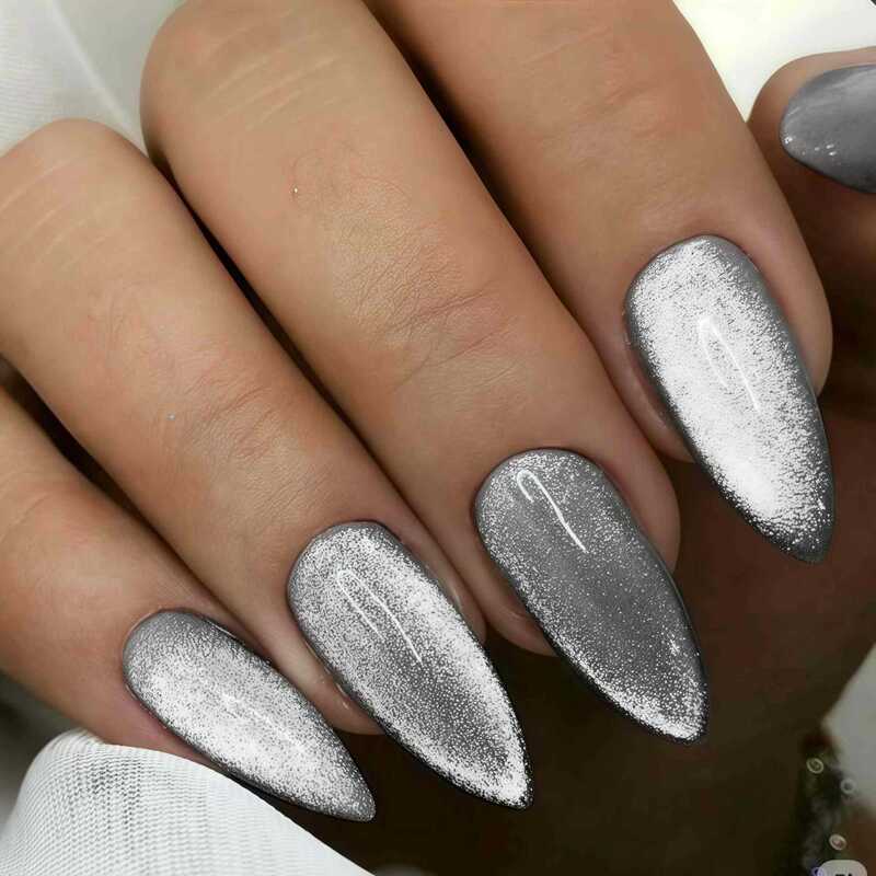 24片黑色珠光猫眼 长尖水滴甲  时尚炫酷女孩穿戴甲   跨境nail|undefined