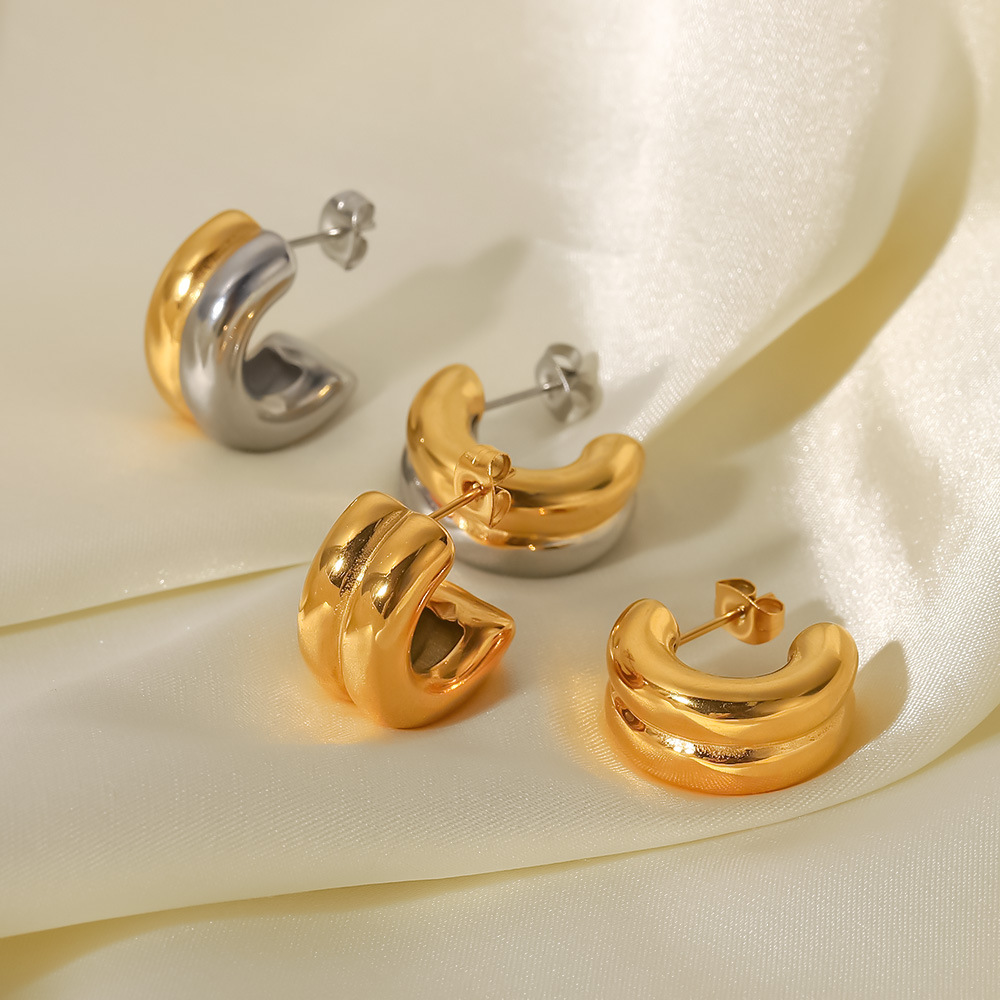 Simple Style C Shape Plating Stainless Steel Gold Plated Ear Studs display picture 2