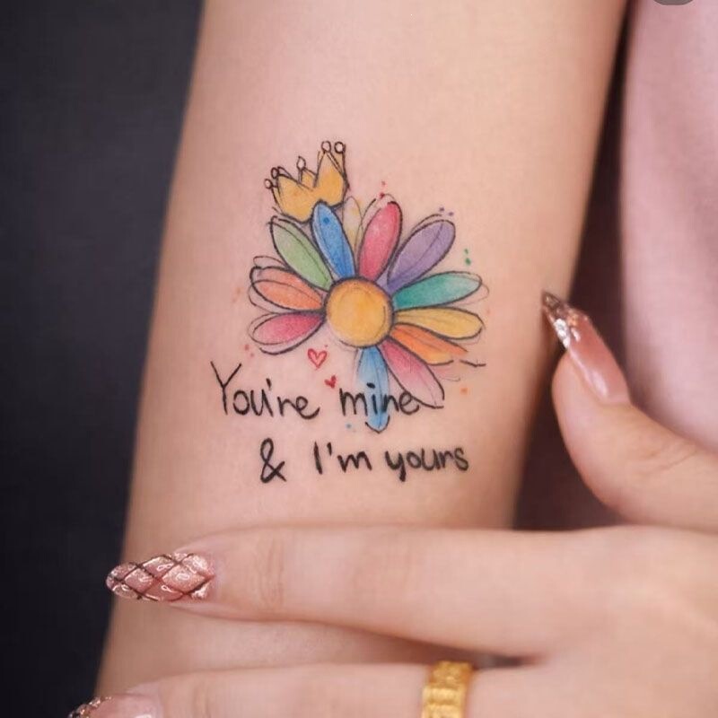 G-Dragon graffiti English arm colorful tattoo stickers, daisy design, unisex, waterproof, long-lasting, realistic, Instagram-worthy, and washable G-Dragon graffiti English arm colorful tattoo stickers, daisy design, unisex, waterproof, long-lasting, realistic, Instagram-worthy, and washable