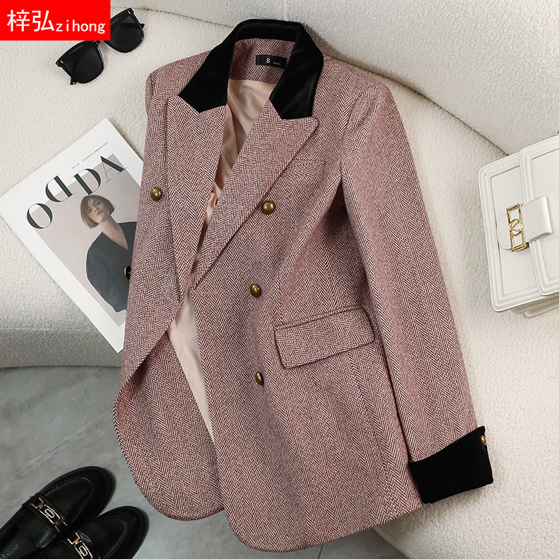 Zihong Zihong Striped Suit Coat Women's 2024 Autumn New Stitching High-end Sense Top Elegant Small Suit