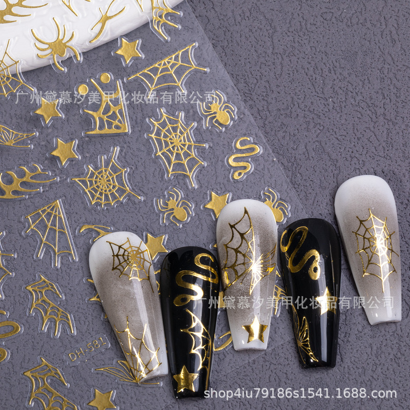 Internet Celebrity Halloween Spider Star Nail Art Stickers Pumpkin Skull Spider Web Ins Sweet Cool Sexy Adhesive Decals