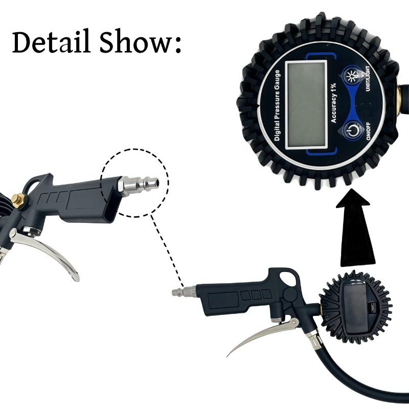 Electronic Digital Tire Pressure Gun, Blue Display, European Standard, Aluminum Alloy Model, High-Precision Tire Pressure Measurement