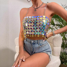 欧美新款速卖通亚马逊热销性感夜店手工亚克力拼接背心上衣
