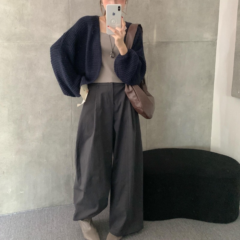 韩版宽松百搭蝙蝠衫针织开衫设计感灯笼袖质感毛衣上衣小衫外套潮|undefined