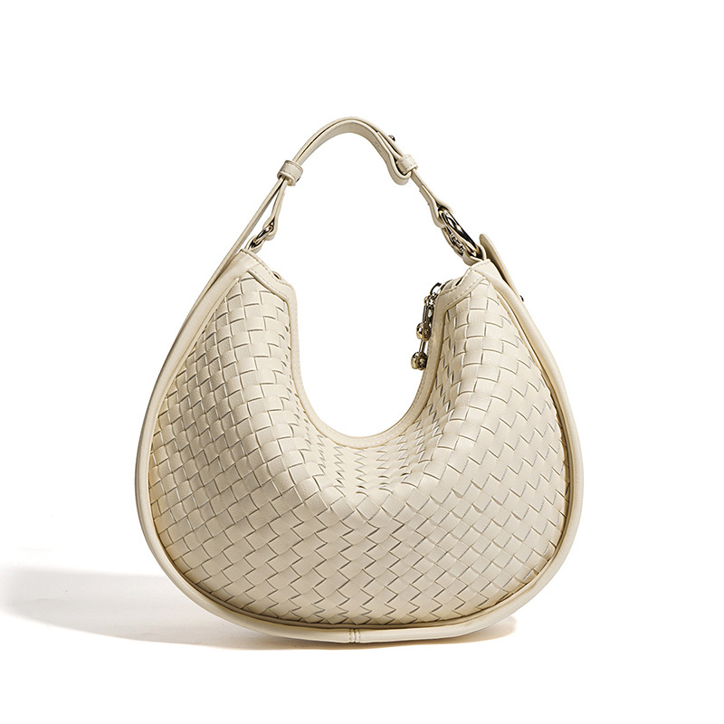 Underarm Crescent Bag Genuine Leather Large Capacity Shoulder Bag For Women Professional Commuter Hand-Woven Handbag - Thumbnail 6