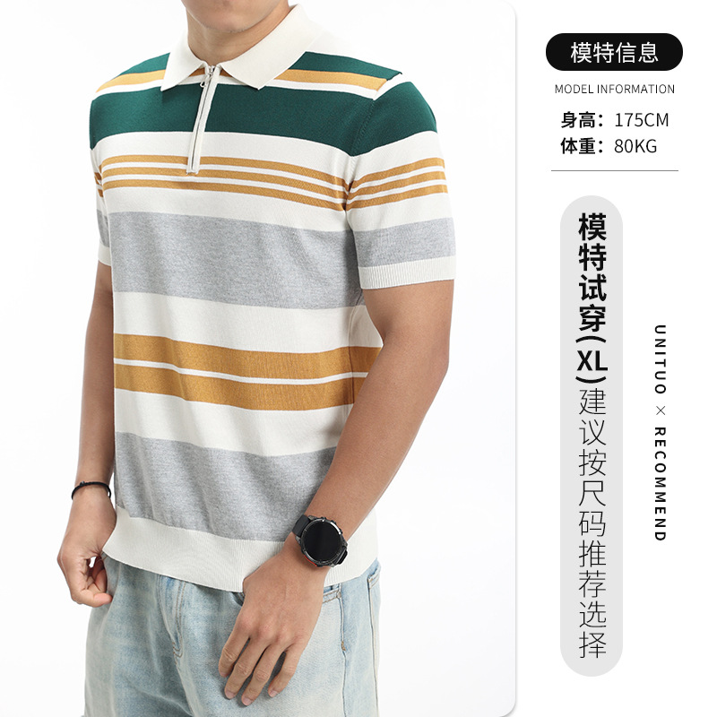 Polo de punto de color contraste para hombre Europa y Estados Unidos golf transfronterizo verano con solapa casual de manga corta ropa de hombre de alto nivel