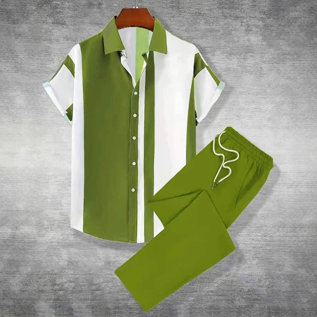 Comercio exterior ropa de moda Amazon verano nuevo estilo de hombre estilo hawaiano impresión 3D camisa de manga corta pantalón conjunto