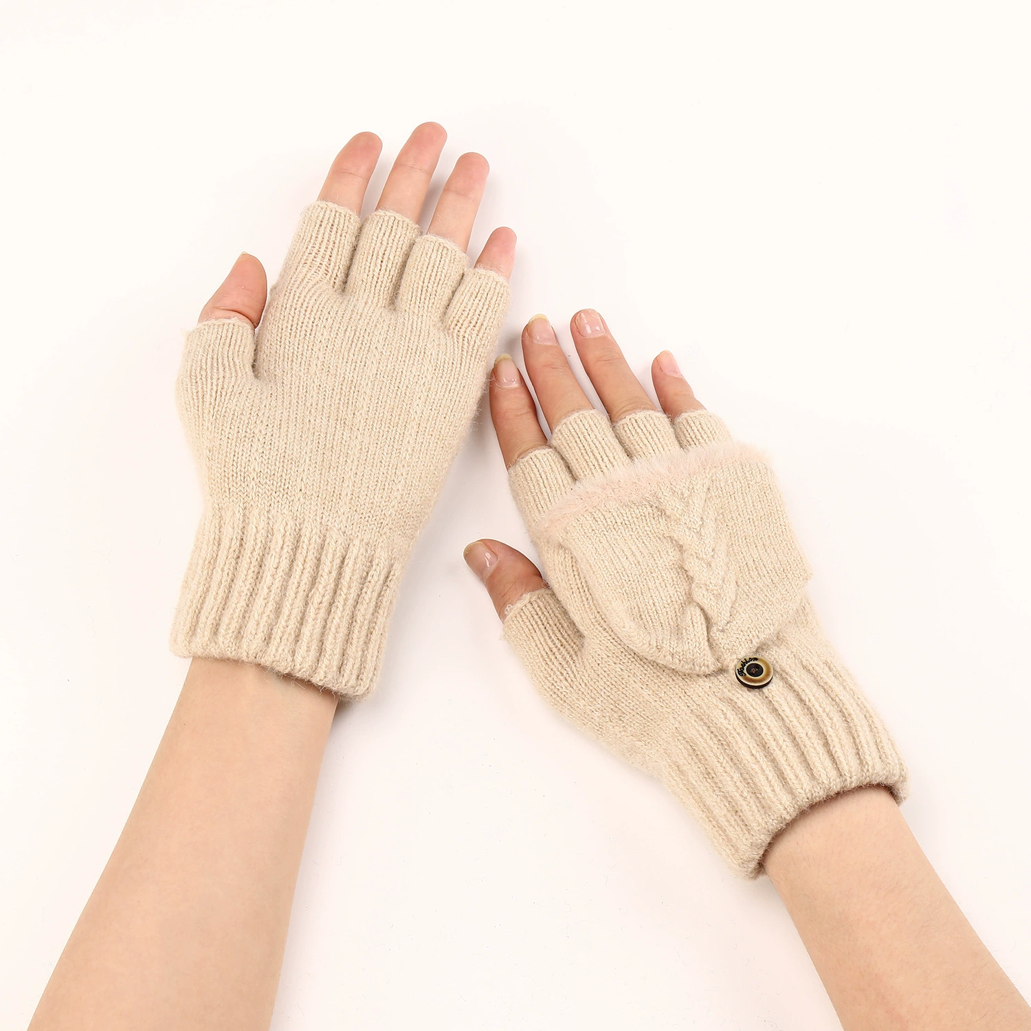 Demi-season short woolen gloves, keep warm fashionable set, knitted sleeves, fingerless