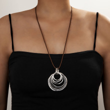 跨境爆款欧美时尚设计感不规则多层几何圆形吊坠女士长款项链