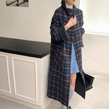 慕莳言 两面穿双面羊毛复古加厚卡其格子格纹中长款大衣外套女