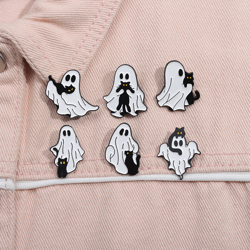 New Horror Creative Halloween Ghost Black Cat Brooch Cute Cartoon Decorative Badge Clothing Accessories Lapel Pin
