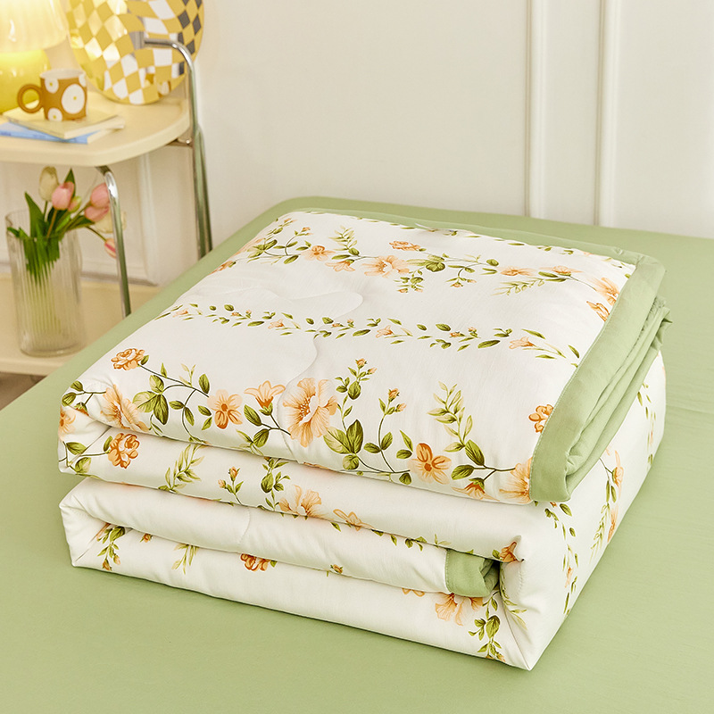 Edredón de verano de algodón y lino lavado, edredón fresco de verano, dormitorio para niños, edredón de aire acondicionado lavable a máquina de cuatro piezas