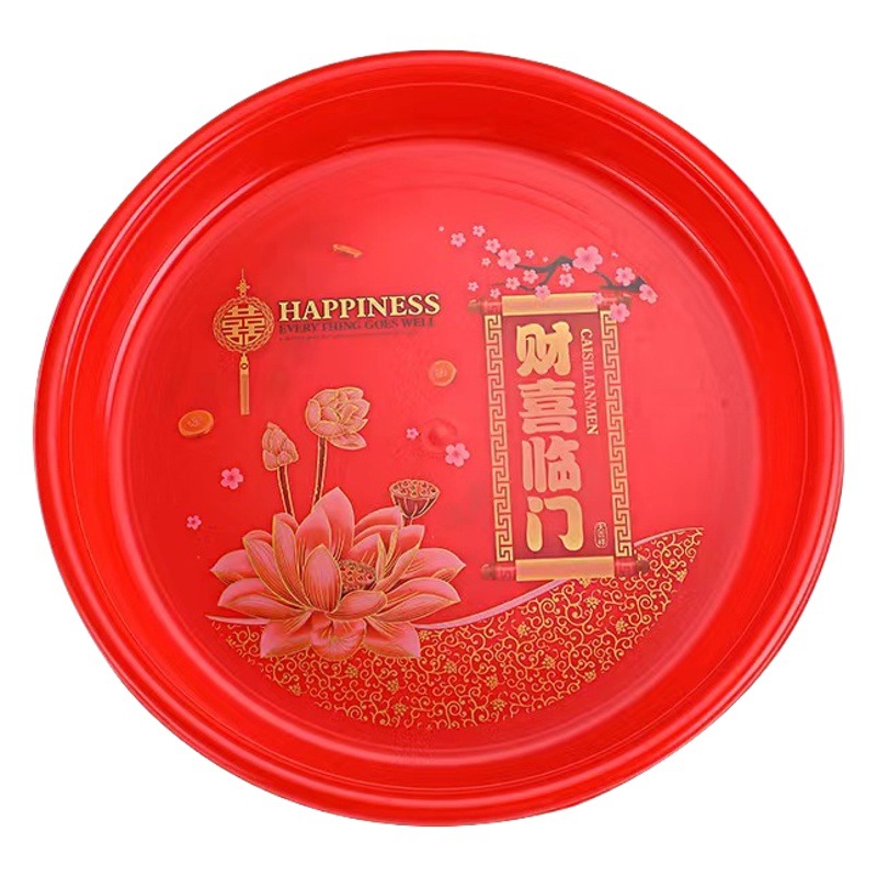 Wholesale wedding fruit plate household dried fruit wedding red plastic plate wedding candy melon seeds fruit Chinese wedding tea tray
