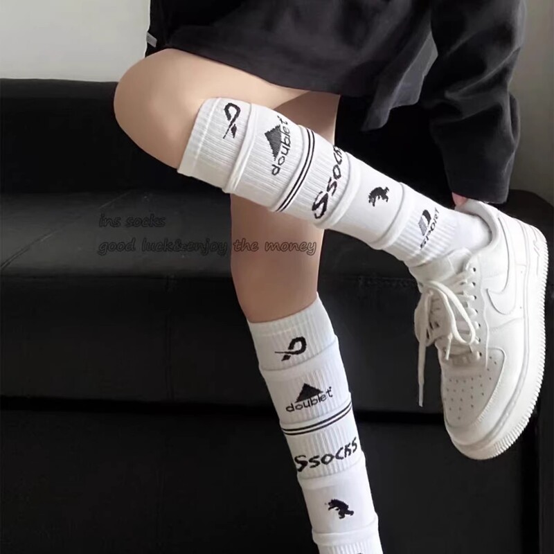 Women's Summer Thin Sports Calf Socks, Long Compression Football Socks, Trendy Letter Patchwork Socks, Ins Summer Style