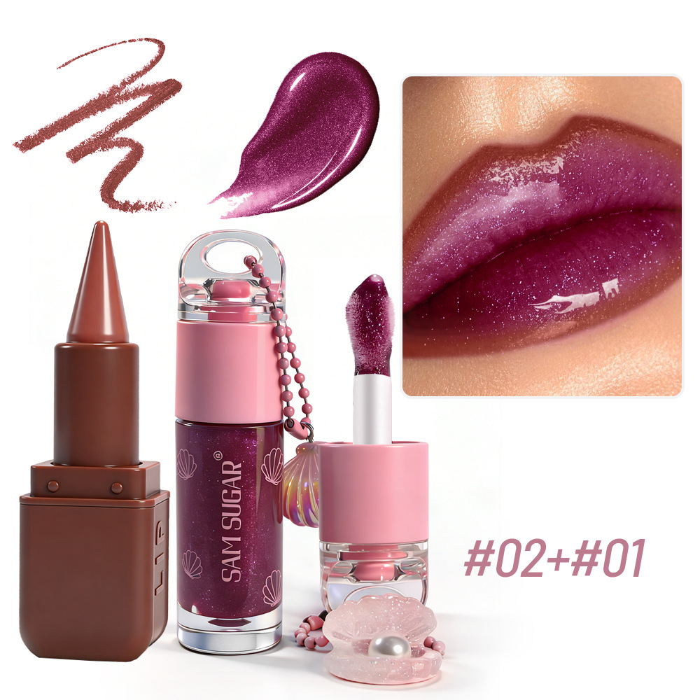 Cross-border SAM SUGAR Lip Liner Lip Oil Set Brilliant Moisturizing Lipstick Mirror Resistant