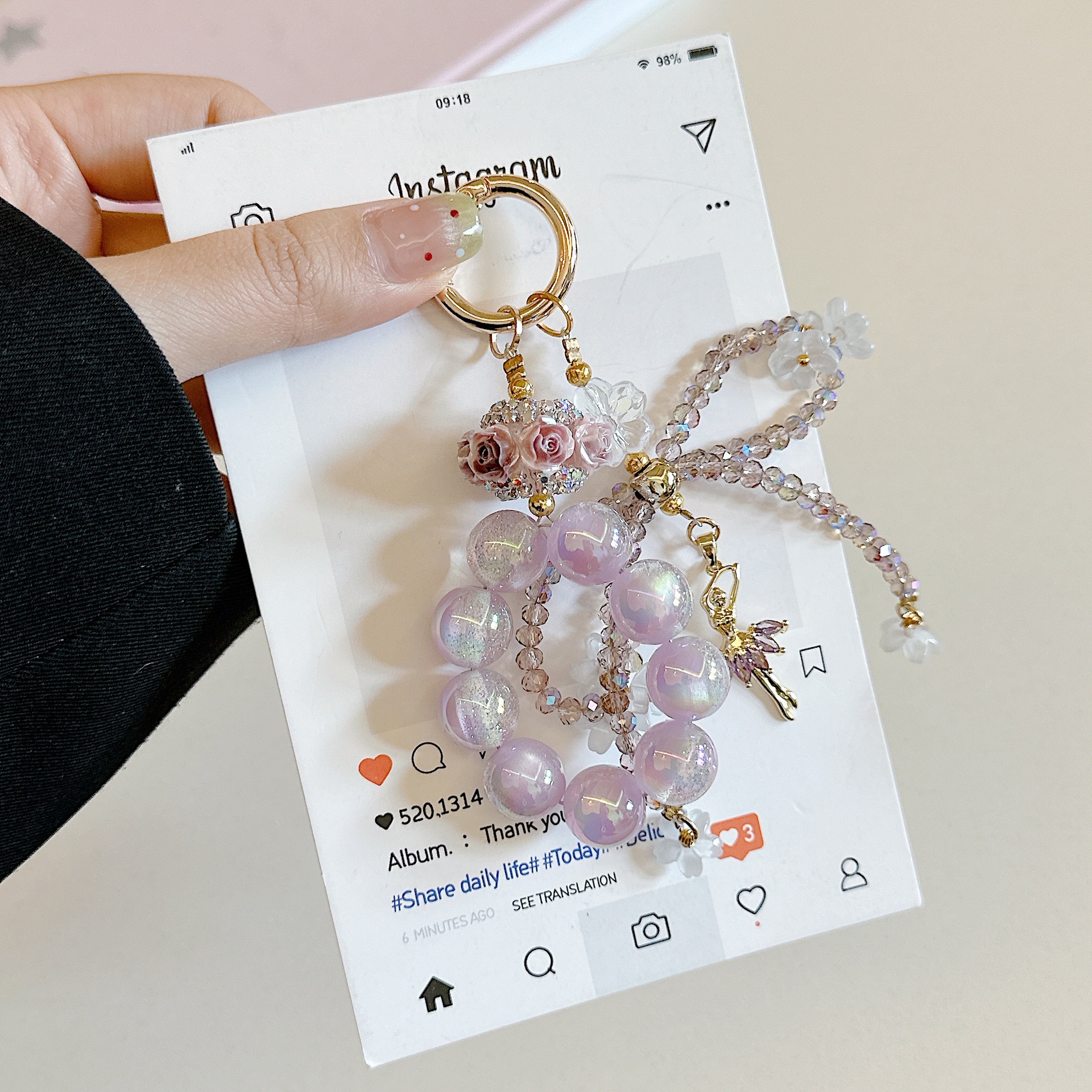 Cadena de colgar para teléfono móvil de alta gama hecha a mano boutique, cadena de colgar para niña de ballet, cordón para teléfono móvil de moda, cadena/colgante corto