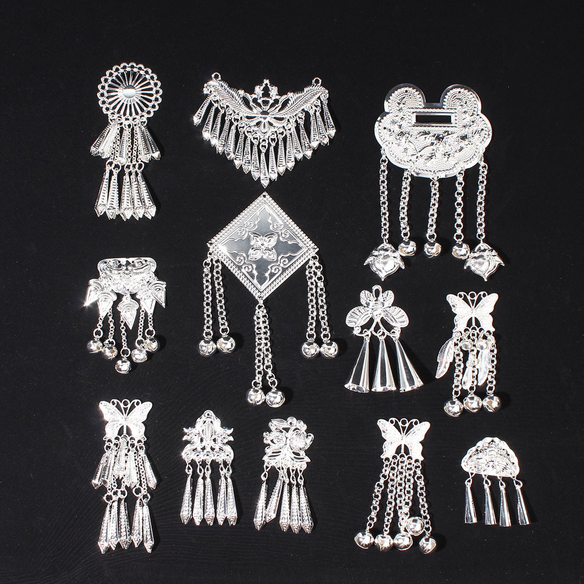 少数民族饰品苗族银饰长命锁蝴蝶吊铃古装配饰diy古风富贵锁配件