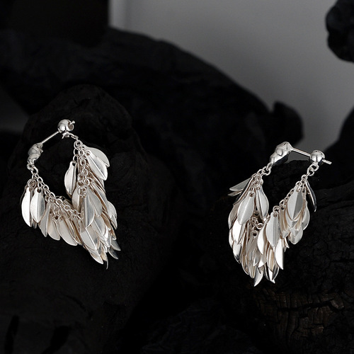 E1300 Grass skirt series swaying earrings temperament S925 sterling silver leaf earrings women's niche ethnic style earrings