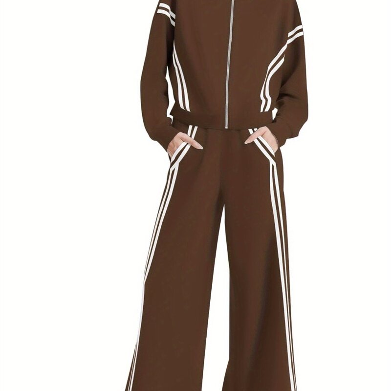 Women's 2 Piece Outfits Zip Up Sweatshirt Contrast Striped|undefined