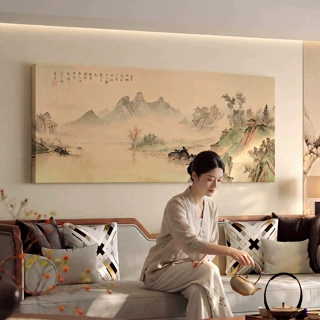 《山水图卷》沙发后背景墙挂画大气山水画客厅装饰画宋氏美学壁画
