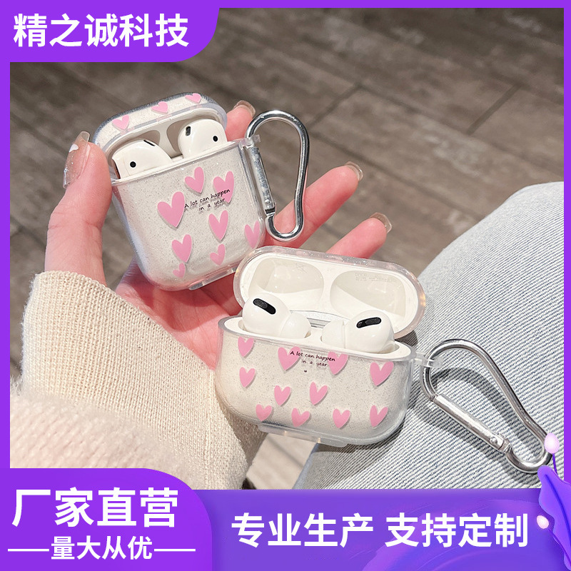 Suitable for Apple AirPods 2Nd Generation Pro2 Headphone Case 3Rd Generation Glitter Letter Pink Heart Earphone Case