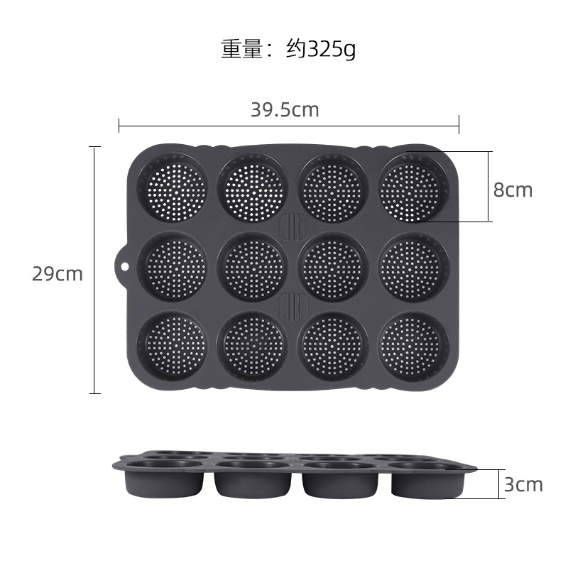 Cross-border Amazon food grade silicone hamburger mold 12-hole bread baking tray mold easy demoulding kitchen baking tools