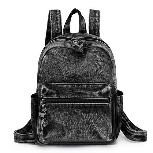 Japanese minimalist fashion dual-shoulder bag for women, retro denim fabric student backpack, travel small backpack.