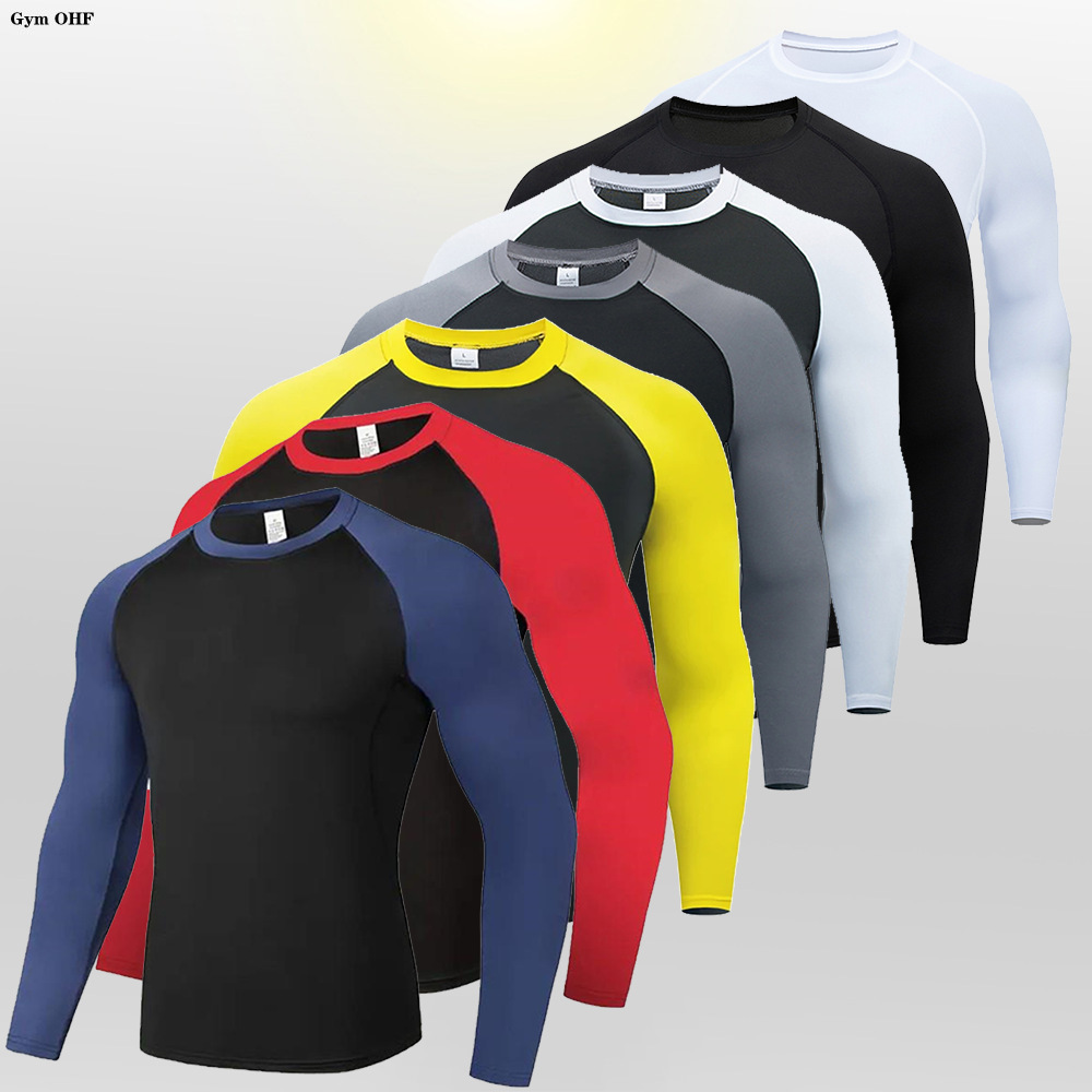Two-color Long-sleeved PRO Cross-border New Men's Seamless Splicing Sports Tight Clothes Fitness Outdoor Training Clothes Top
