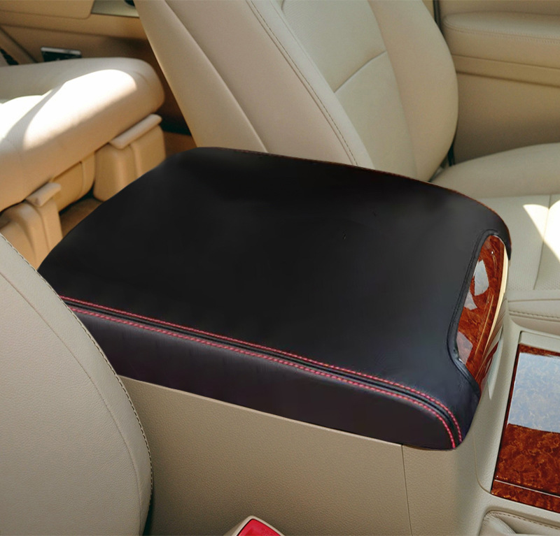 Armrest box pad – Toyota Console Armrest Box - 2008-2020-black-leather-red-stitching-without-logo