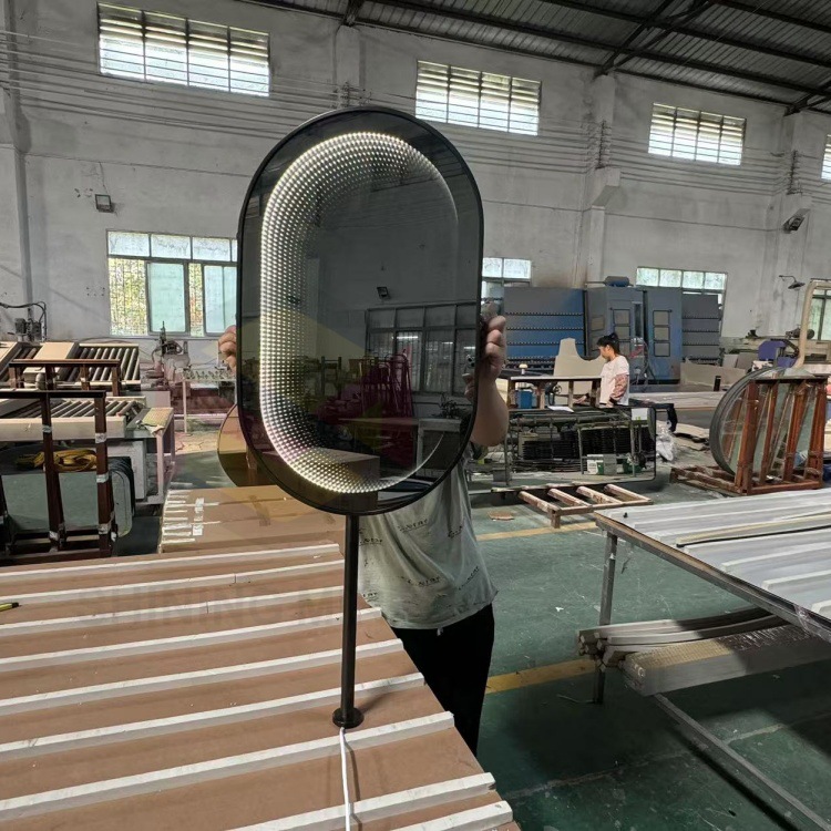 Customized LED Abyss Mirror Bathroom Mirror Integrated Wall-Mounted Ins Thousand-Layer Mirror Ceiling Oval Hanging Mirror Modern Minimalist