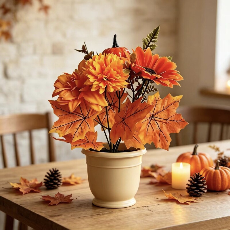 Autumn Thanksgiving Artificial Flower Bouquet Finished Product Nordic Style Sunflower Maple Leaf Pumpkin Decoration Cross-Border In-Stock Items
