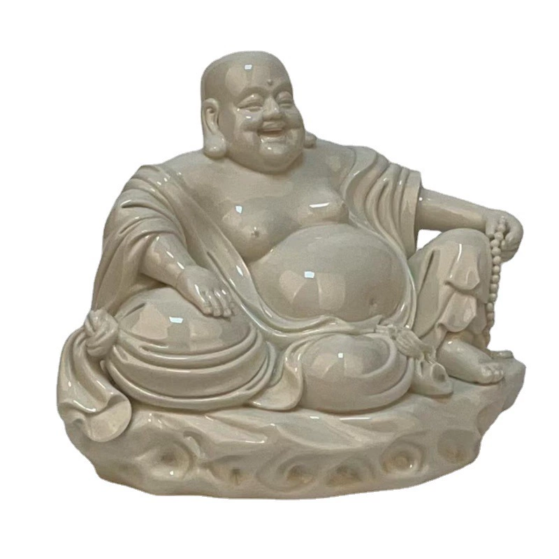 Ceramic crafts Maitreya Buddha statue with big belly and laughing Buddha living room home decorations Buddhist household supplies white porcelain
