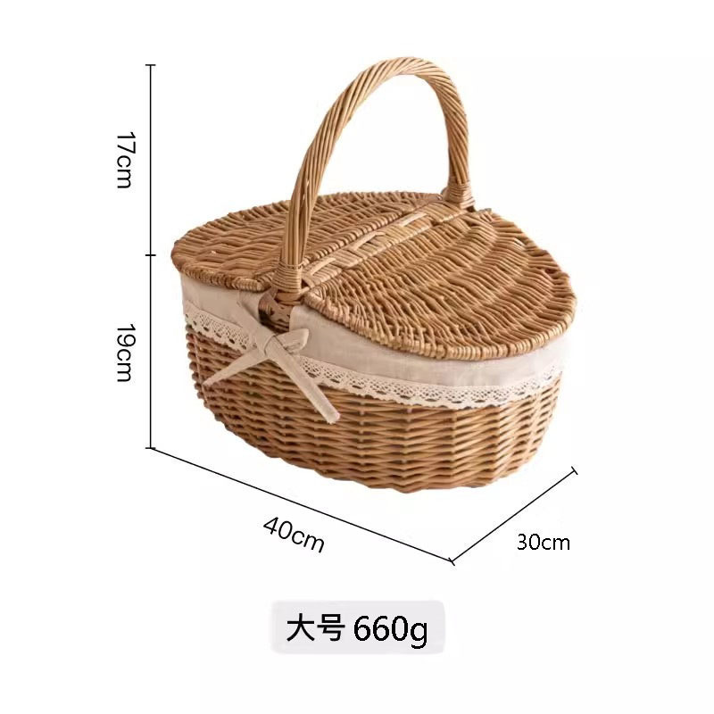 Cesta de almacenamiento de primavera, viento pastoral, tejido de sauce, cesta de almacenamiento portátil al aire libre con cubierta de aislamiento de calor, cesta de picnic roja, envío gratuito.