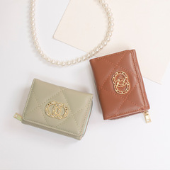 Xiaoxiangfeng ladies zipper wallet cross-border short chain double ring coin purse multi-card slot card holder rhombus wallet