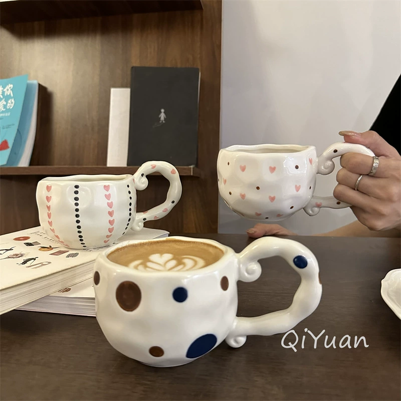 hand-painted ceramic coffee cup, francе retro из стиля, 300 мл, неравномерный милый дизайн