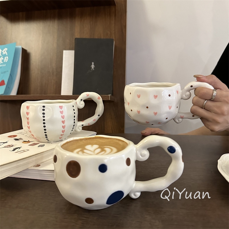 French Retro ins Style Hand-painted Handmade Asymmetrical Cute Ceramic Coffee Cup Design Coffee Latte Cup French Retro ins Style Hand-painted Handmade Asymmetrical Cute Ceramic Coffee Cup Design Coffee Latte Cup