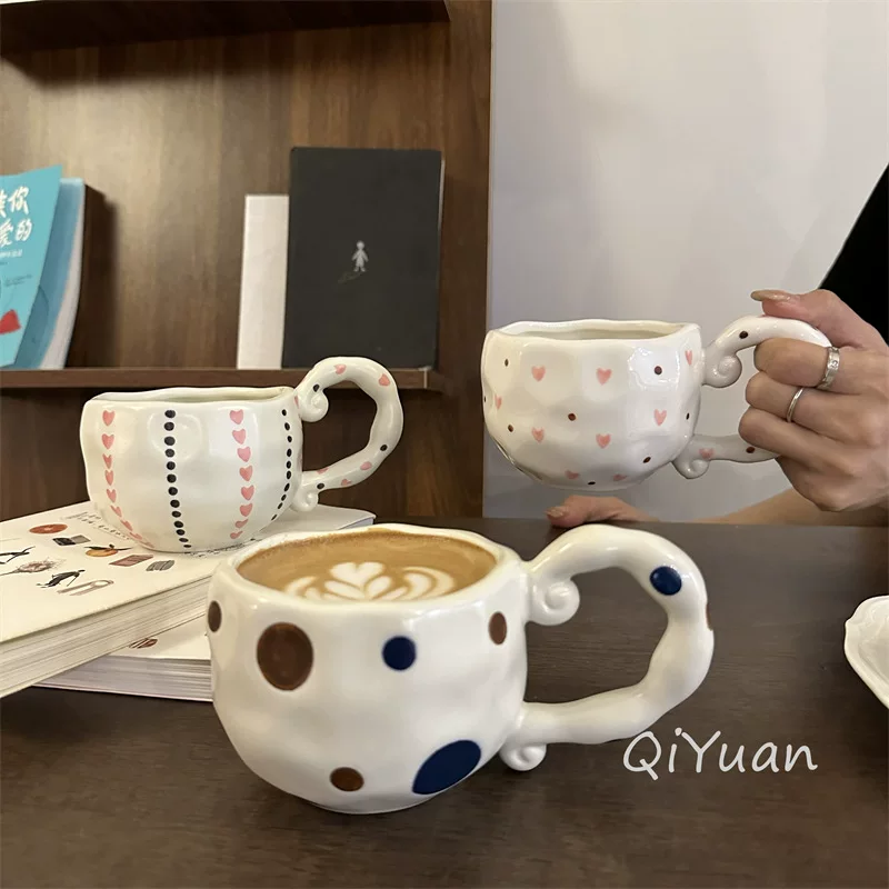 hand-painted ceramic coffee cup, francе retro из стиля, 300 мл, неравномерный милый дизайн