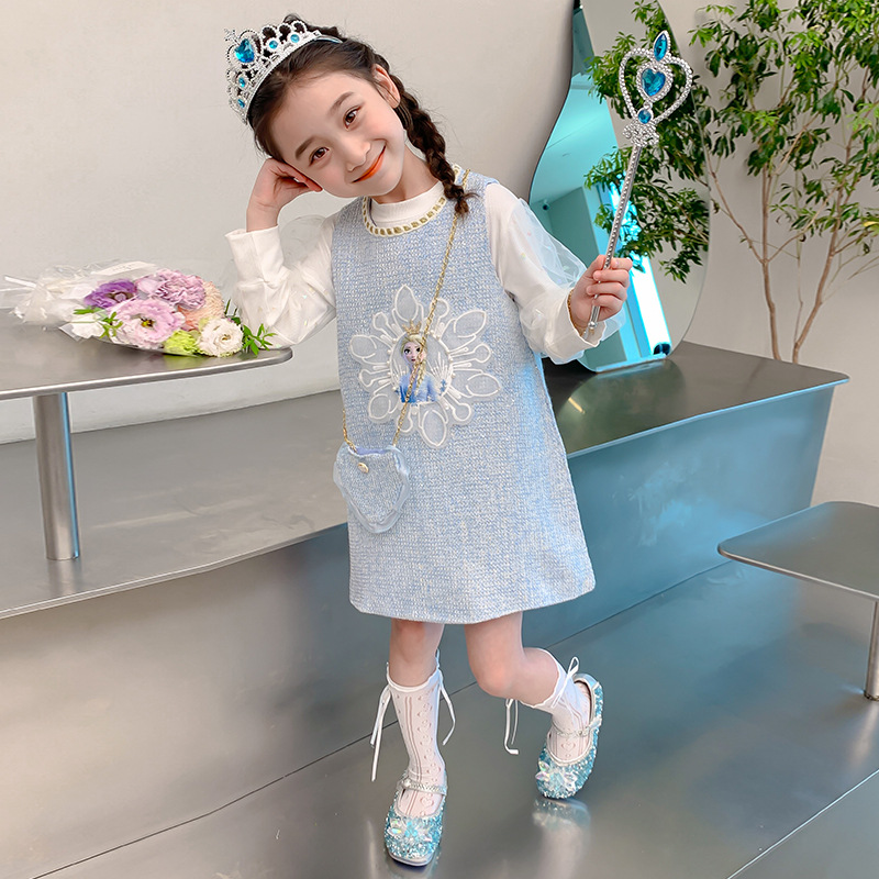 2025 가을 새 소녀 조끼 원피스 바닥 셔츠 투피스  아이샤 중소 어린이 세트 국경