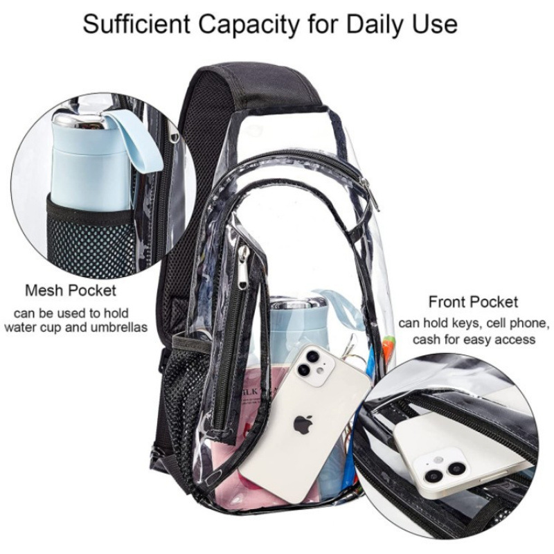 Amazon nuevo stock PVC backpack transparente mochila de pecho casual para estadios de senderismo o conciertos