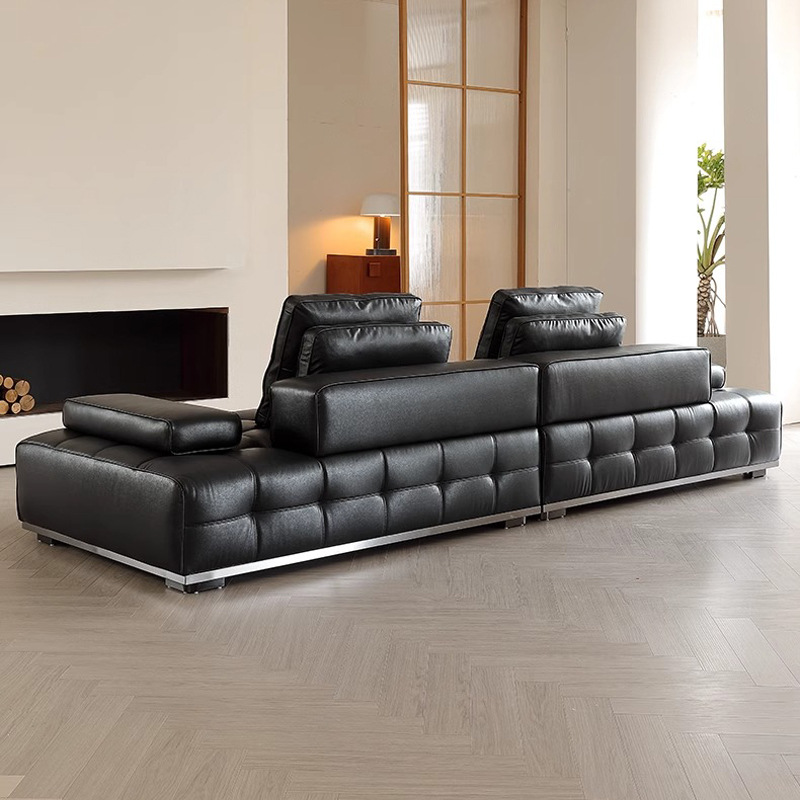Lawrence sofá de cuero, sala de estar, sofá de línea alta, sofá de cuero minimalista italiano, negro