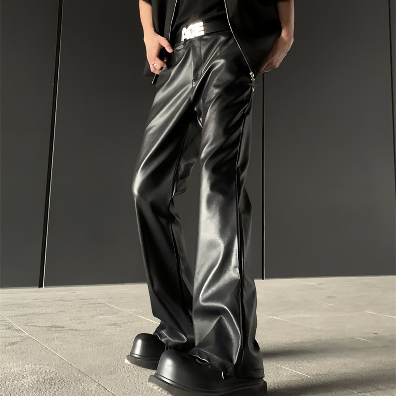 2025 American Retro High-End PU Leather Casual Leather Pants for Men - Niche Design, Loose Fit, Wide Leg, Versatile Long Pants