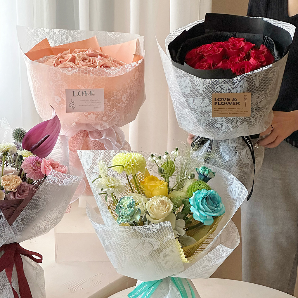 Li Zhi Ran encaje sueños nieveopp papel impermeable niebla cara ramo de flores papel de envoltura de flores transparentes papel de envoltura de flores