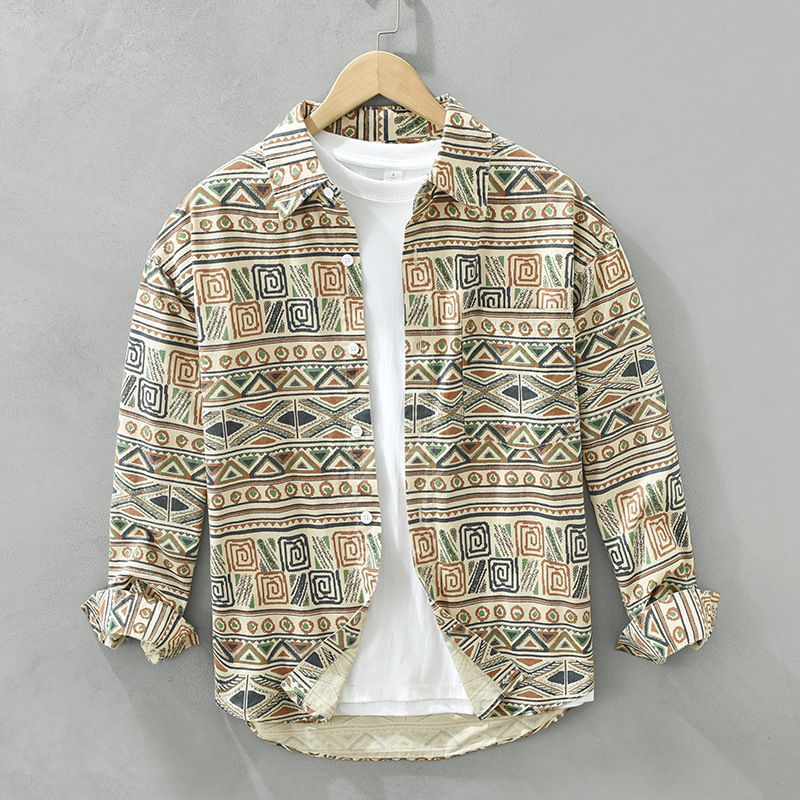 6901 Personalized Printed Long-Sleeved Shirt, Fashionable Men's Clothing, Artistic Loose Casual Top Jacket, Drop Shipping