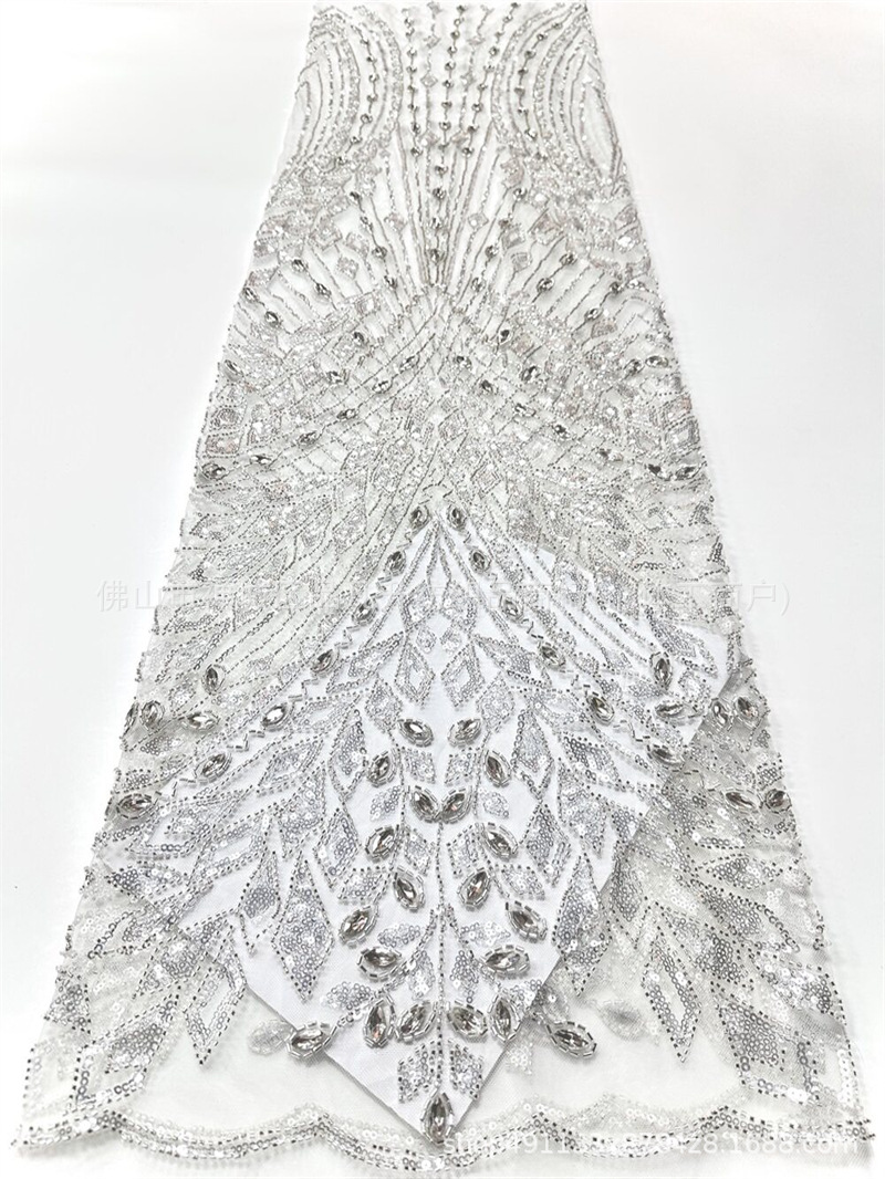 Geométrico diamante ojo de caballo tela de malla de diamante mano clavado cuentas esquinilla pecho de cola de pez vestido de boda tela de noche