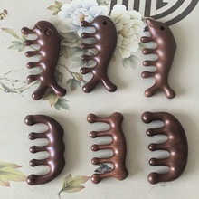 天然檀木五齿梳小海豚按摩梳头部颈部刮痧经络梳防脱发新家用梳子